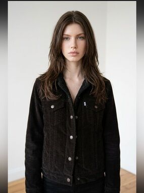 Levi's Black Sherpa Corduroy Trucker Jacket
